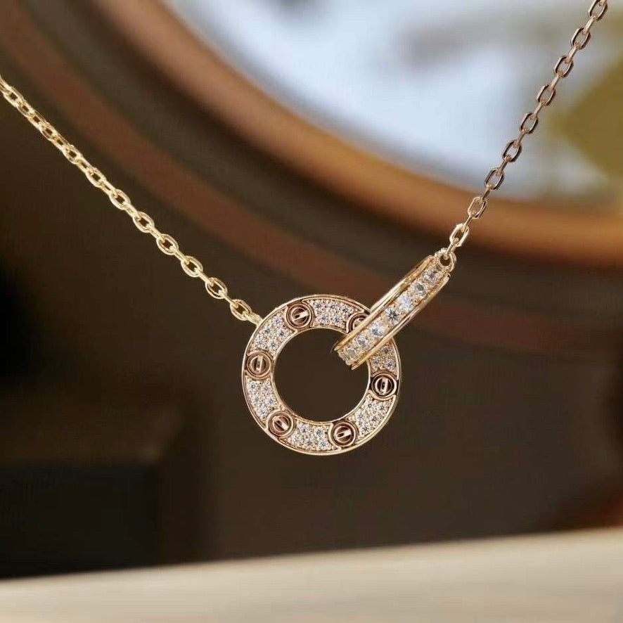 LUXEIFY LOVE 7.6MM NECKLACE ROSE GOLD AND SILVER FULL DIAMOND