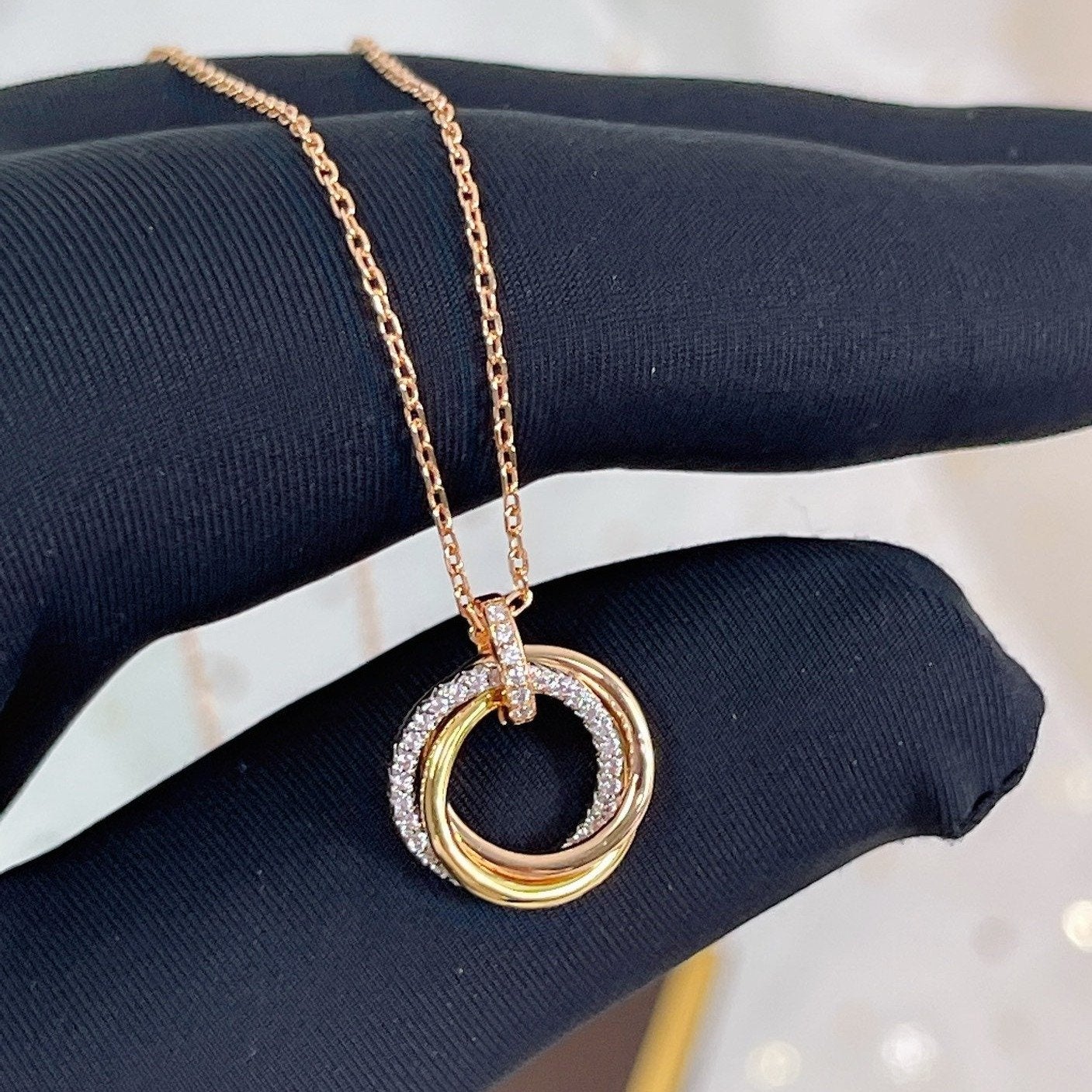LUXEIFY TRINITY NECKLACE SILVER GOLD PINK GOLD DIAMONDS