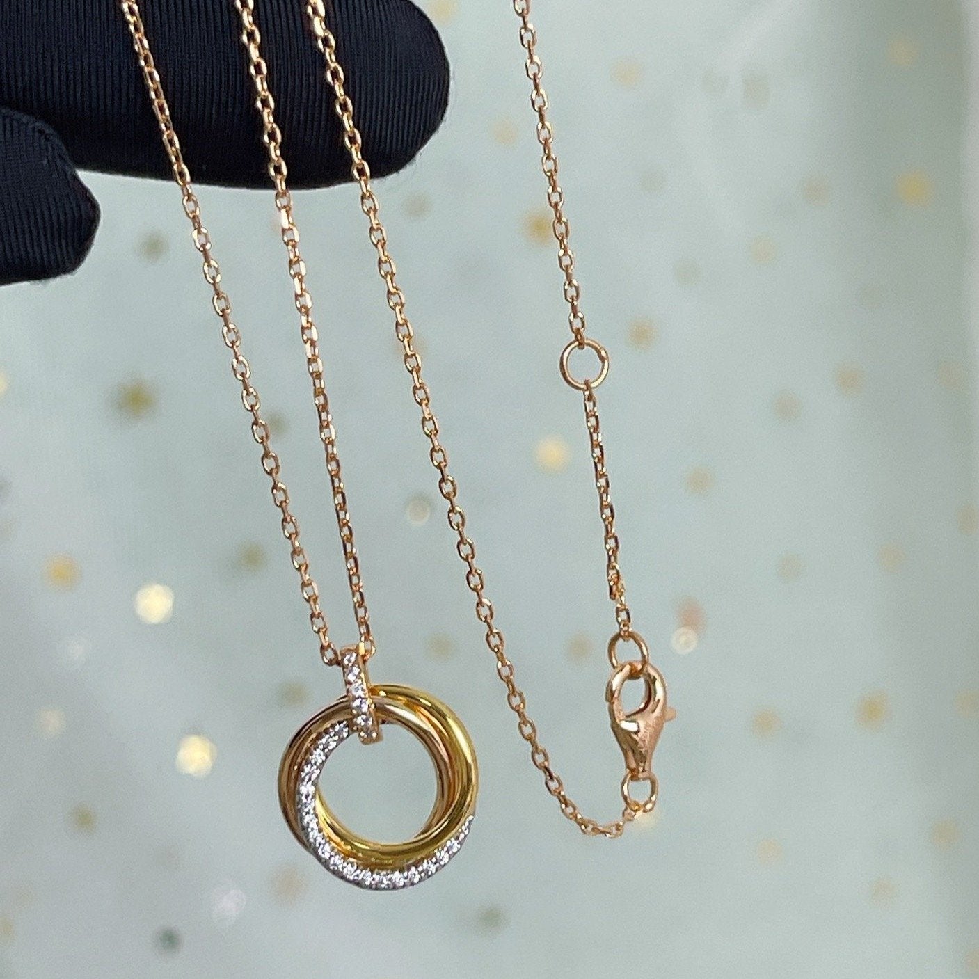 LUXEIFY TRINITY NECKLACE SILVER GOLD PINK GOLD DIAMONDS