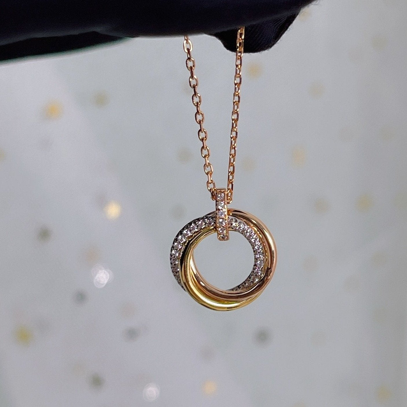 LUXEIFY TRINITY NECKLACE SILVER GOLD PINK GOLD DIAMONDS