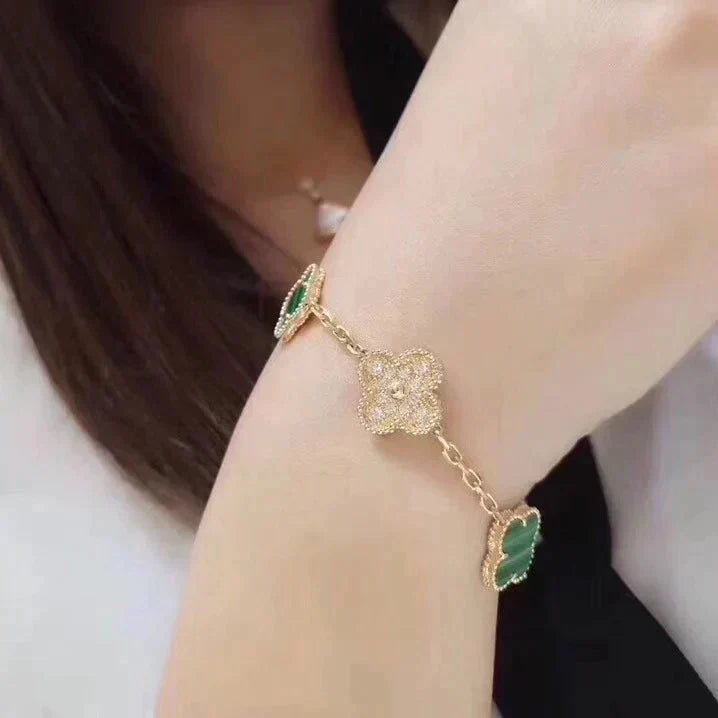CLOVER 5 MOTIF MALACHITE DIAMOND BRACELET