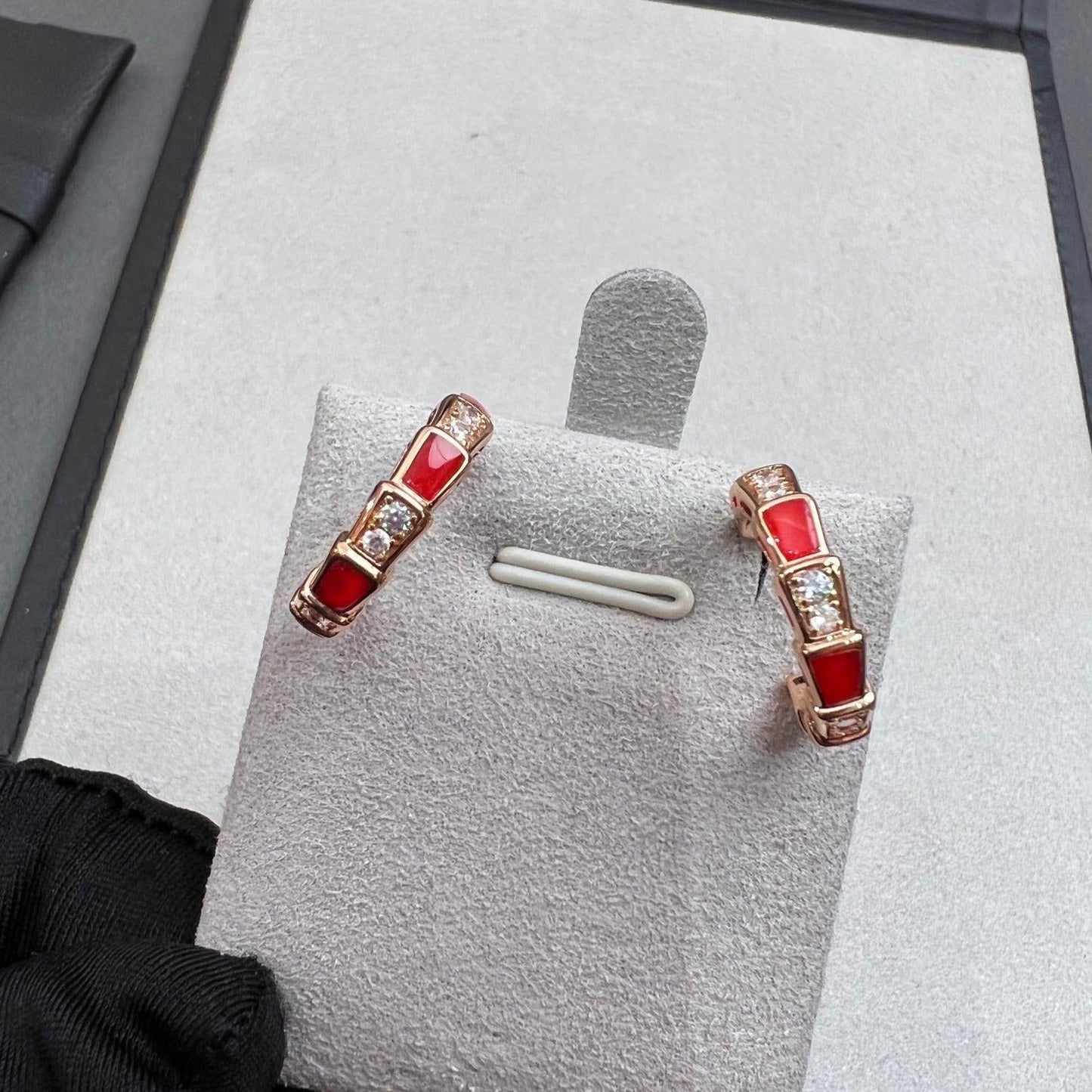 LUXEIFY SERPENTI CARNELIAN PINK GOLD EARRINGS