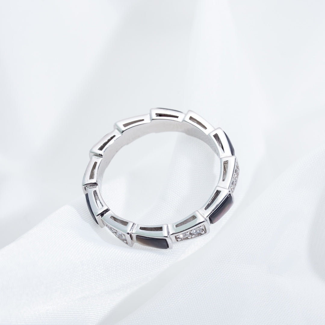 LUXEIFY SERPENTI RING SILVER DIAMOND BLACK MOP 3MM