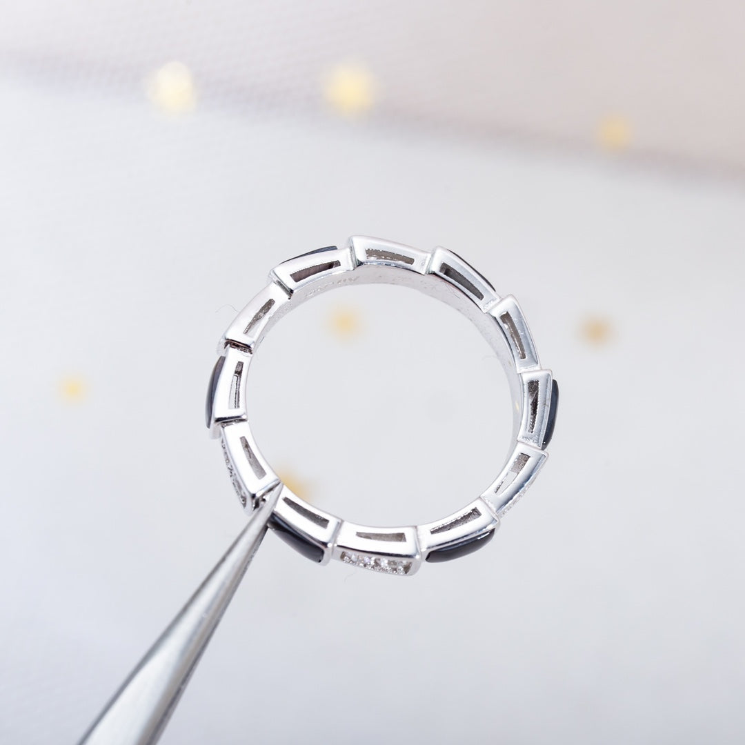 LUXEIFY SERPENTI RING SILVER DIAMOND BLACK MOP 3MM