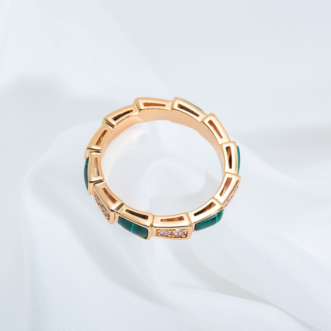 ANILLO LUXEIFY SERPENTI ORO ROSA MALAQUITA DIAMANTE 3MM