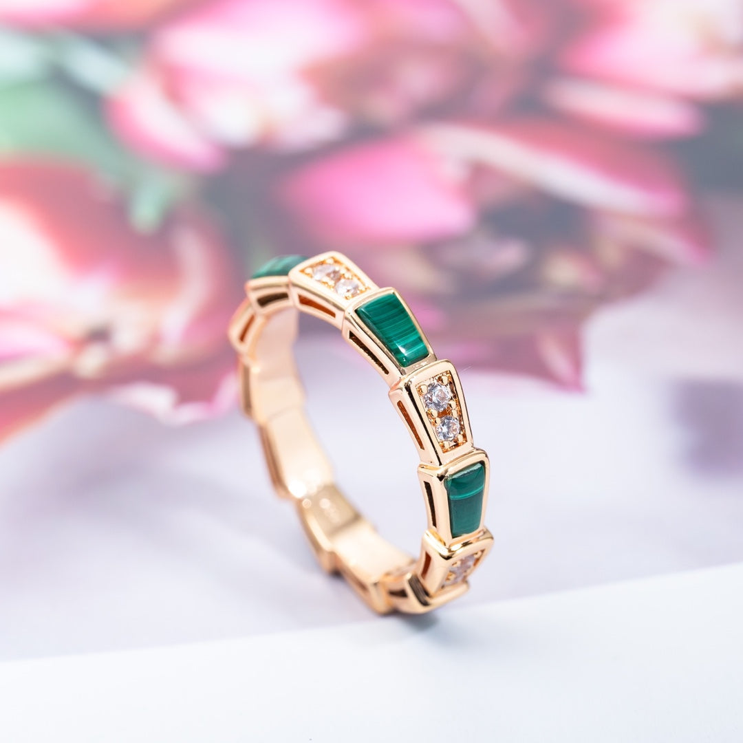 ANILLO LUXEIFY SERPENTI ORO ROSA MALAQUITA DIAMANTE 3MM