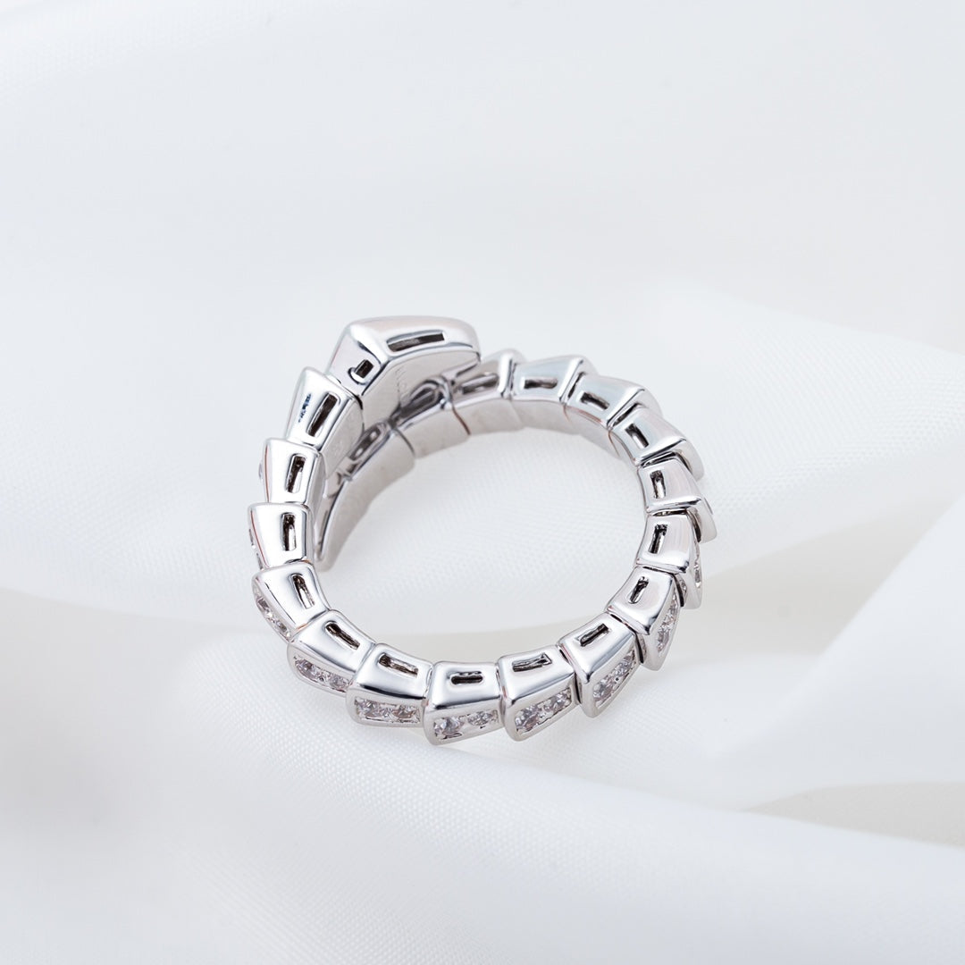 LUXEIFY SERPENTI RING SILVER DIAMOND PAVED 4MM