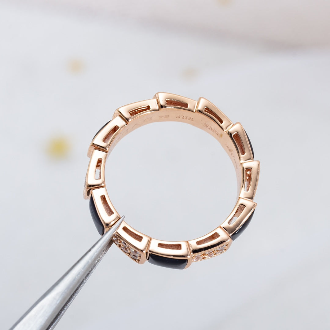 LUXEIFY SERPENTI RING PINK GOLD BLACK MOP DIAMOND PAVED 4MM