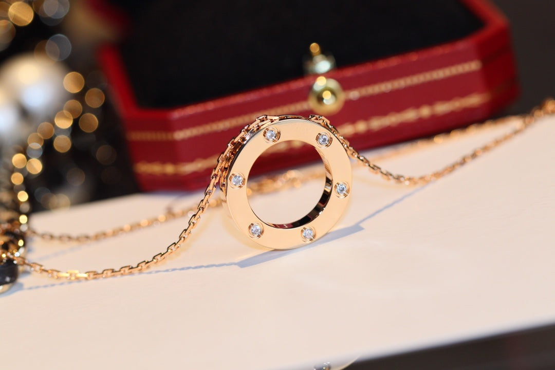 LUXEIFY LOVE NECKLACE 16MM 6 DIAMONDS PINK GOLD