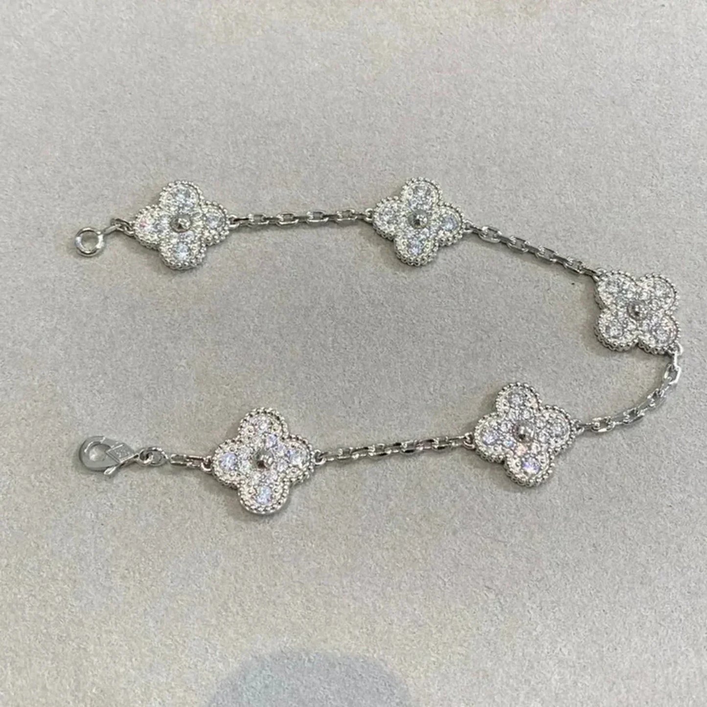 CLOVER 5 MOTIFS DIAMOND BRACELET SILVER