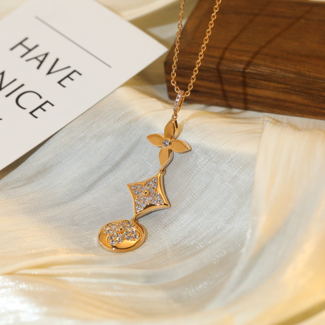 LUXEIFY STAR AND SUN DIAMOND PINK GOLD NECKLACE
