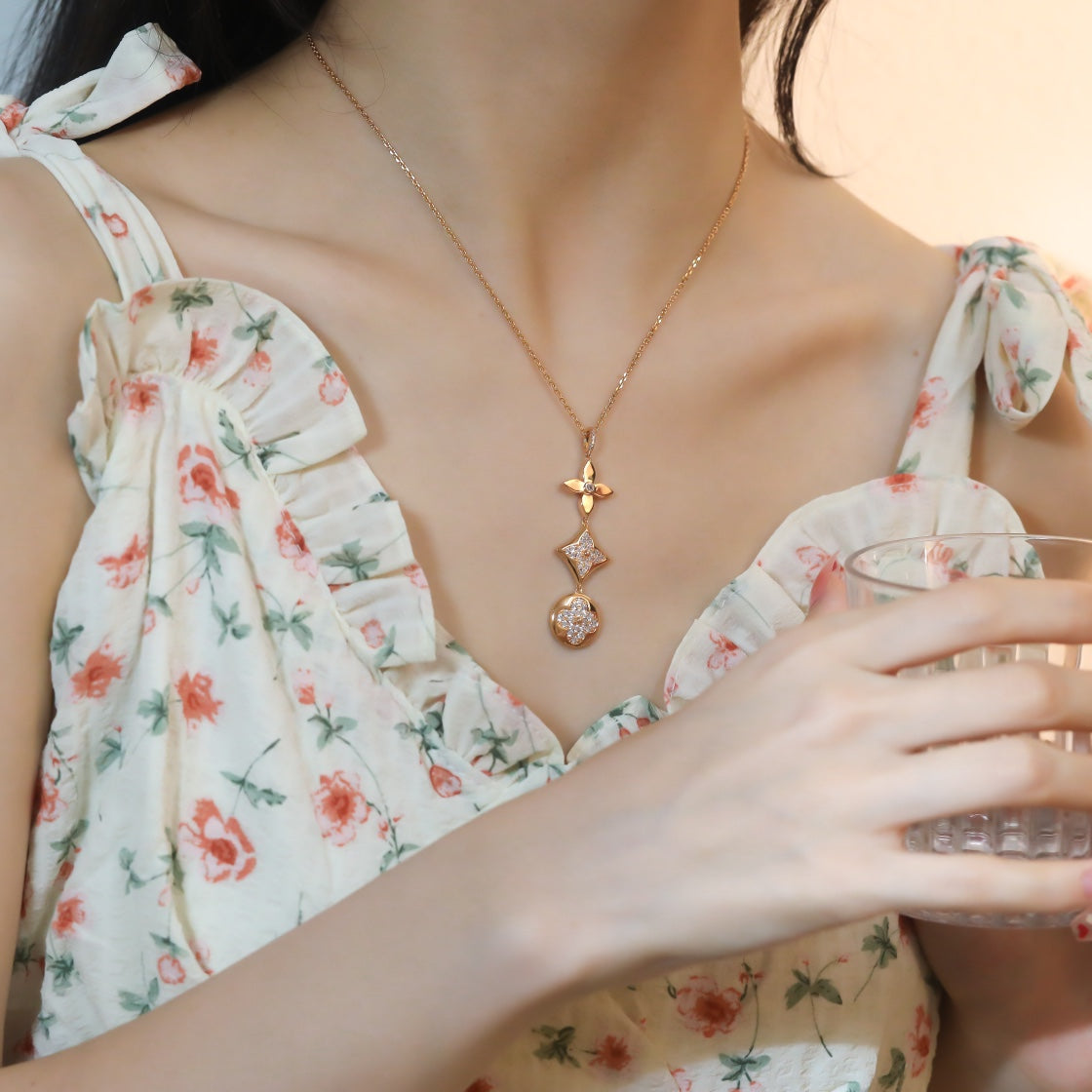 LUXEIFY STAR AND SUN DIAMOND PINK GOLD NECKLACE