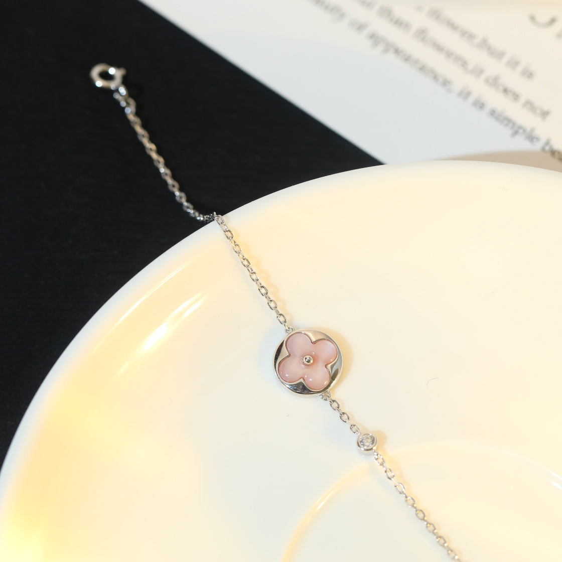 LUXEIFY SUN MOTIF PINK MOP SILVER BRACELET
