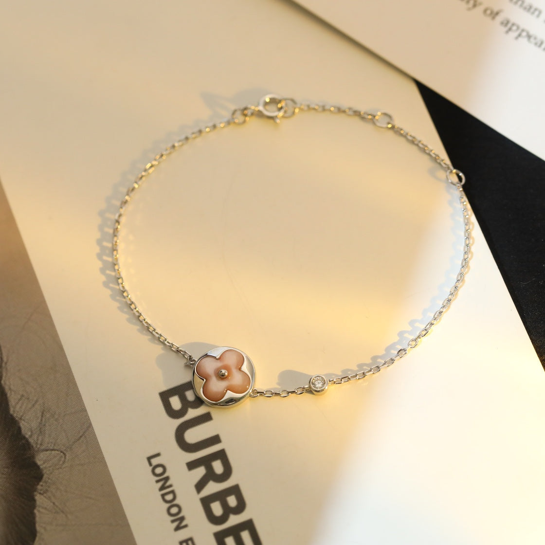 LUXEIFY SUN MOTIF PINK MOP SILVER BRACELET