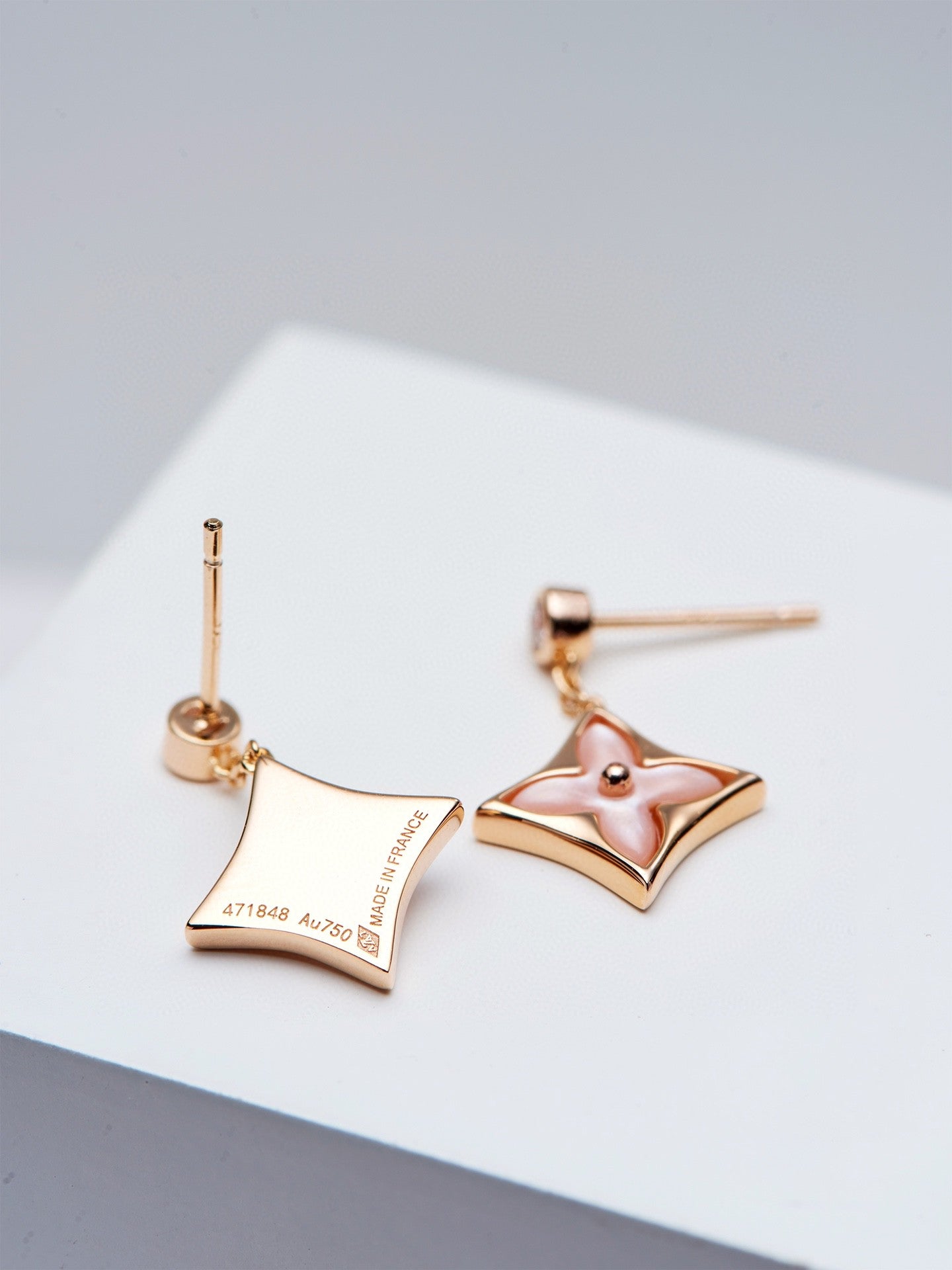 LUXEIFY DOUBLE STAR PINK GOLD MOP DROP EARRINGS