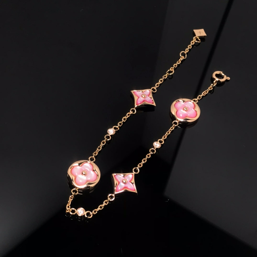 LUXEIFY STAR AND SUN 4 MOTIF PINK MOP PINK GOLD BRACELET