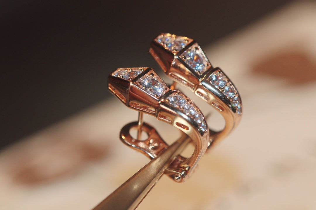 LUXEIFY SERPENT PINK GOLD DIAMOND EARRINGS