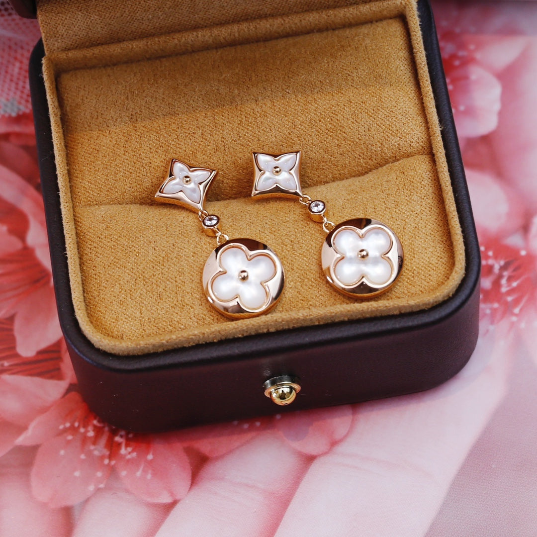 LUXEIFY STAR AND SUN PINK GOLD MOP DROP EARRINGS