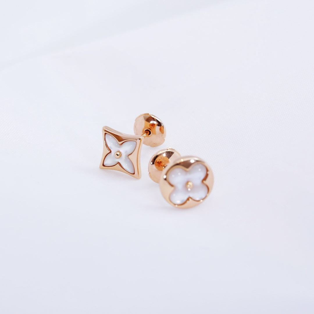 LUXEIFY STAR AND SUN PINK GOLD MOP STUD EARRINGS