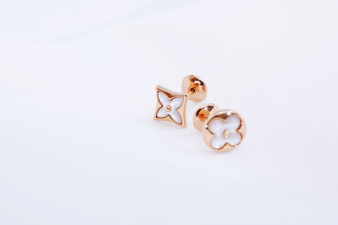 LUXEIFY STAR AND SUN PINK GOLD MOP STUD EARRINGS