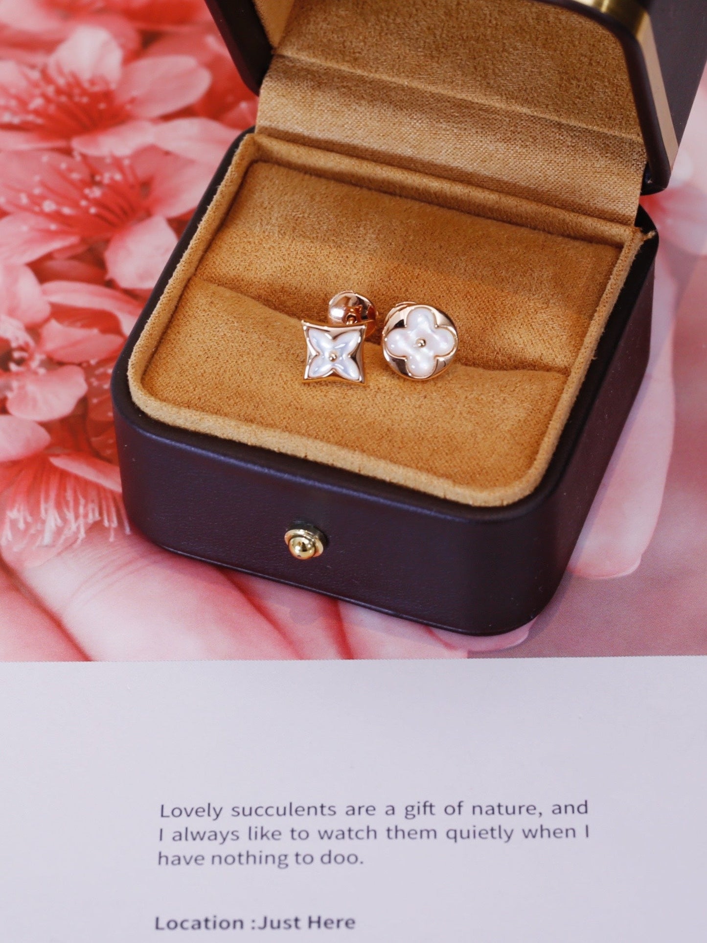 LUXEIFY STAR AND SUN PINK GOLD MOP STUD EARRINGS