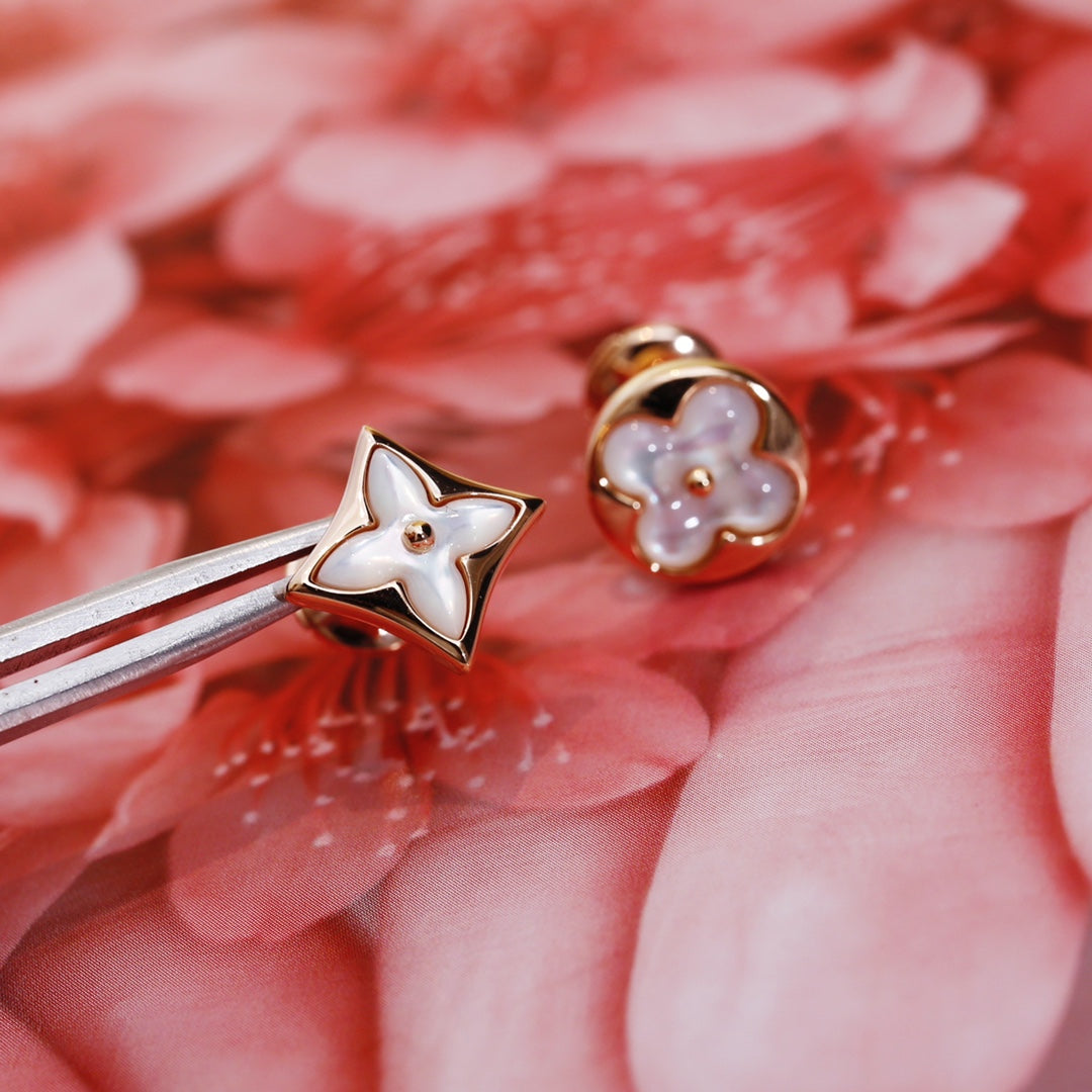LUXEIFY STAR AND SUN PINK GOLD MOP STUD EARRINGS