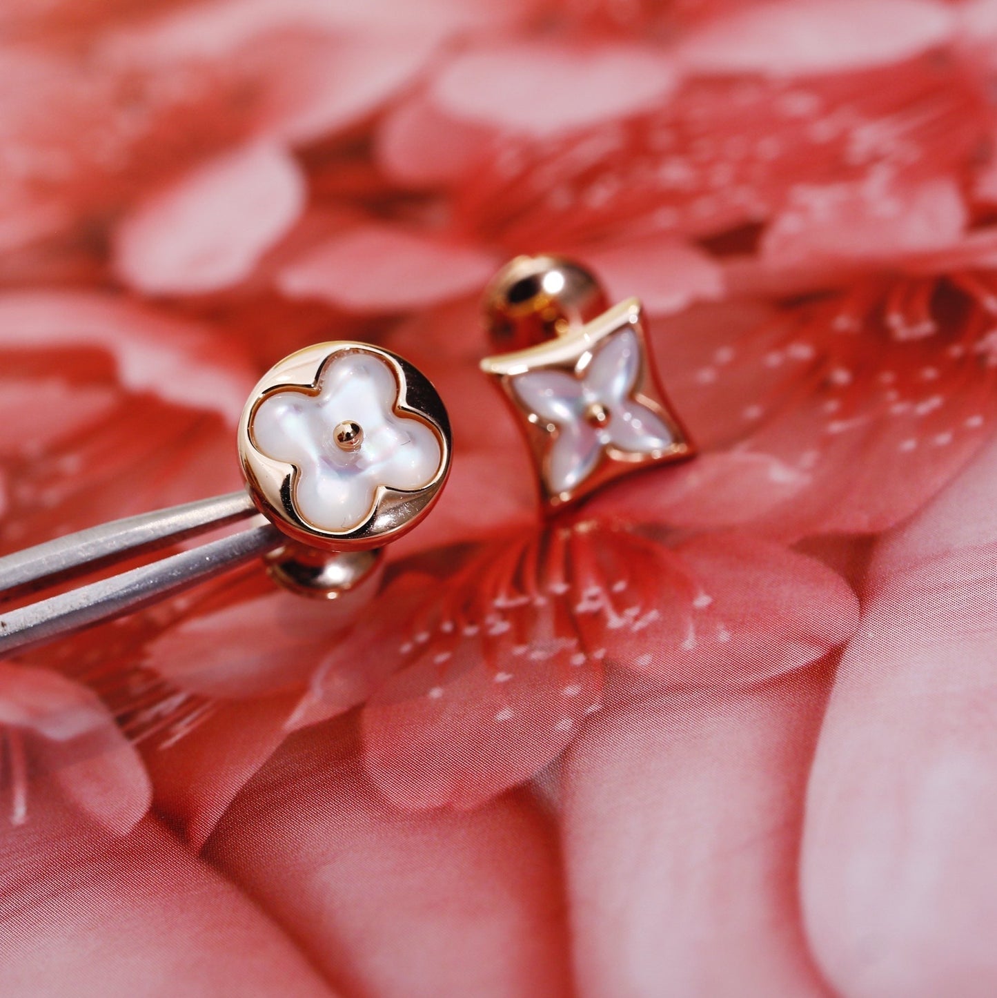 LUXEIFY STAR AND SUN PINK GOLD MOP STUD EARRINGS