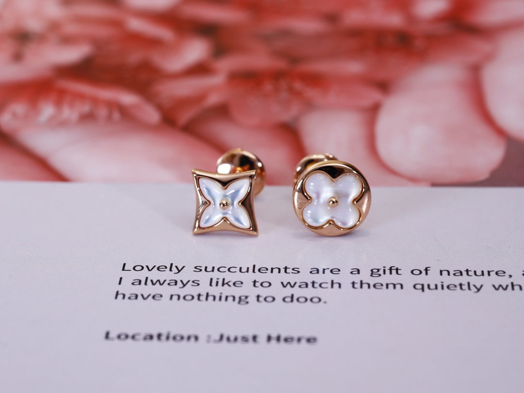 LUXEIFY STAR AND SUN PINK GOLD MOP STUD EARRINGS
