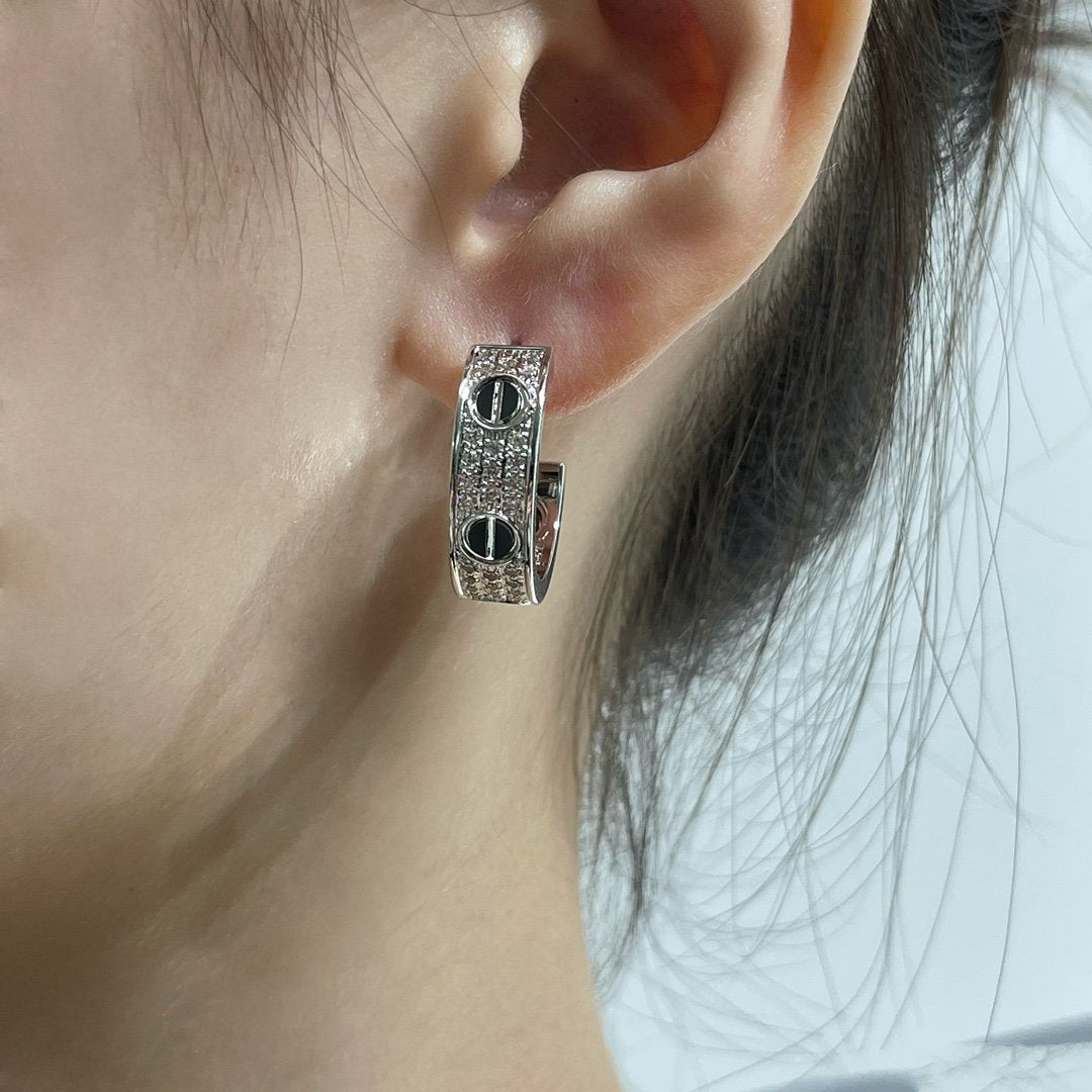LUXEIFY LOVE CERAMIC DIAMOND PAVED SILVER EARRINGS