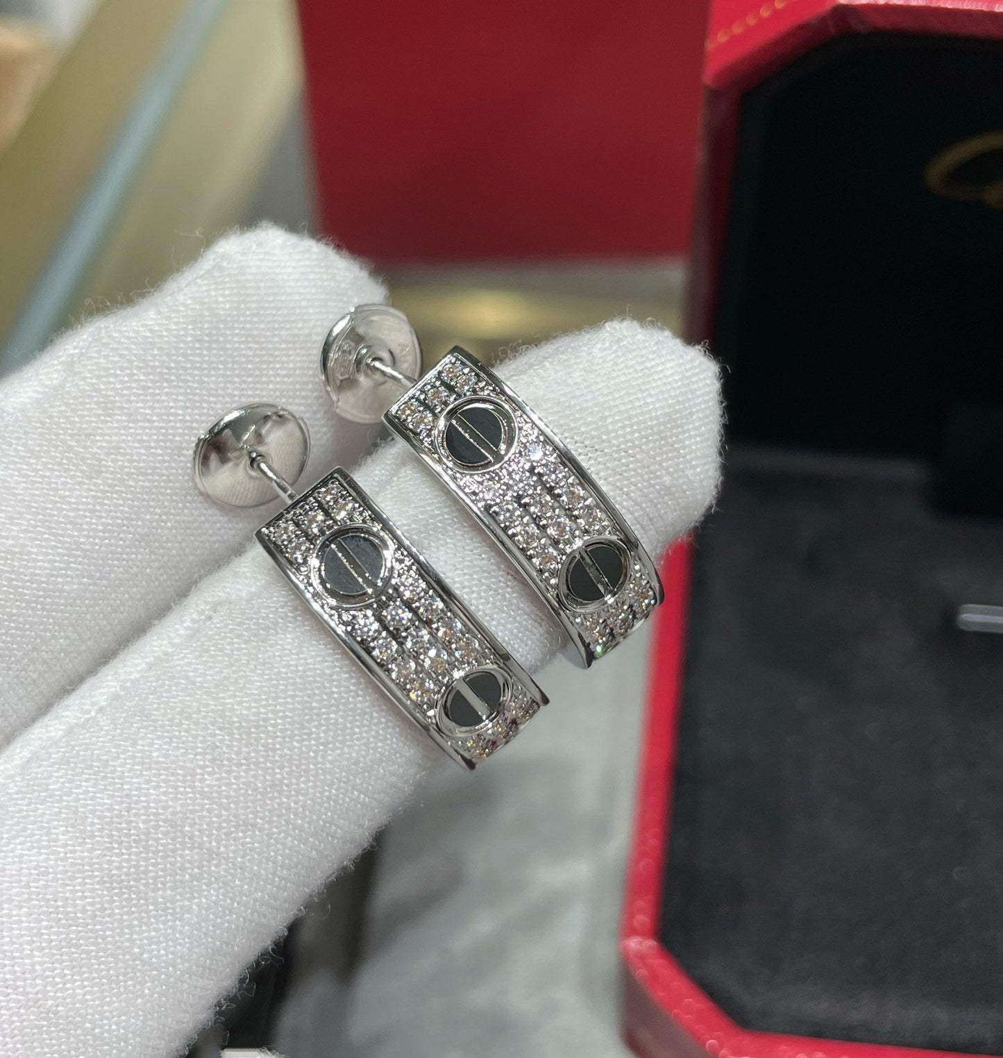 LUXEIFY LOVE CERAMIC DIAMOND PAVED SILVER EARRINGS