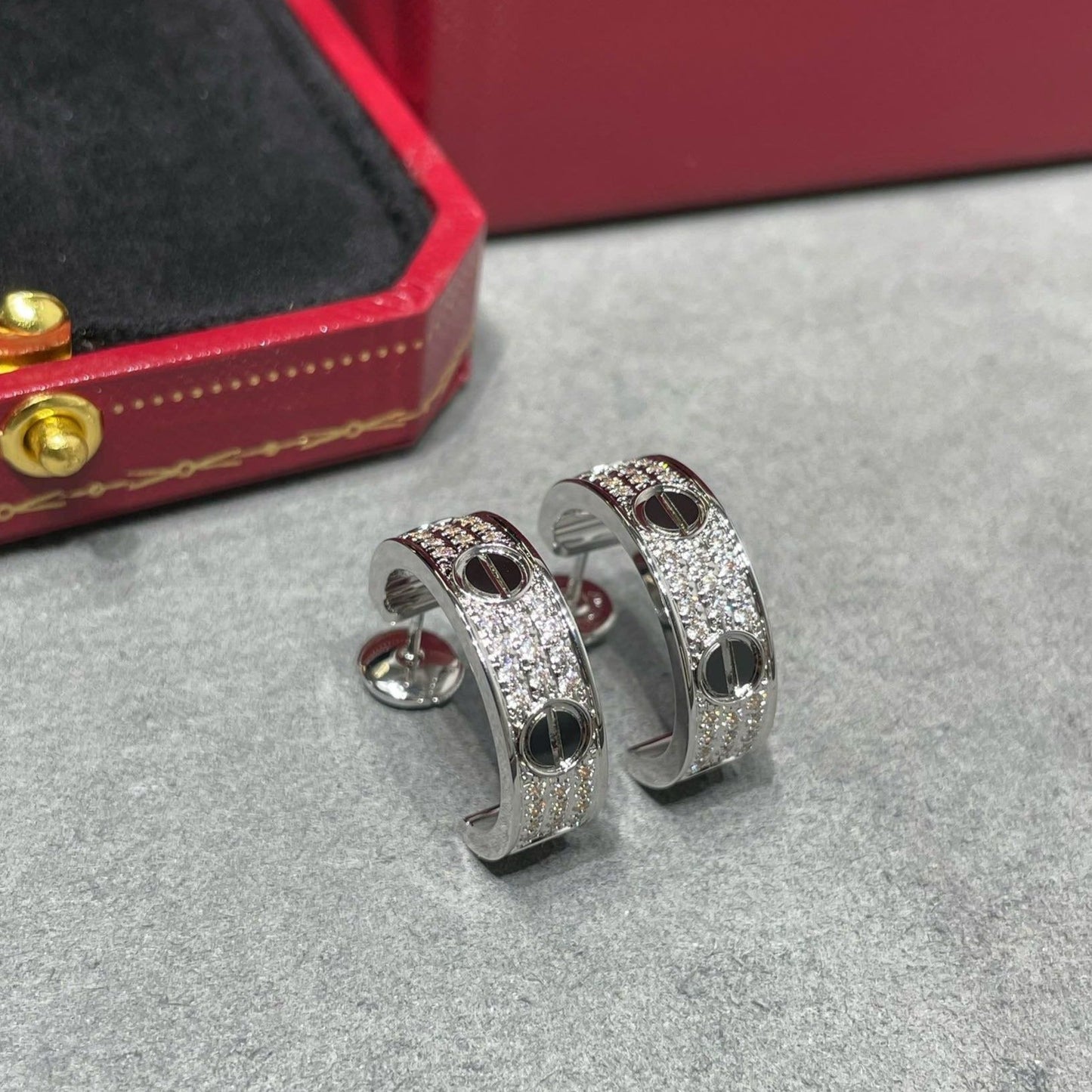 LUXEIFY LOVE CERAMIC DIAMOND PAVED SILVER EARRINGS
