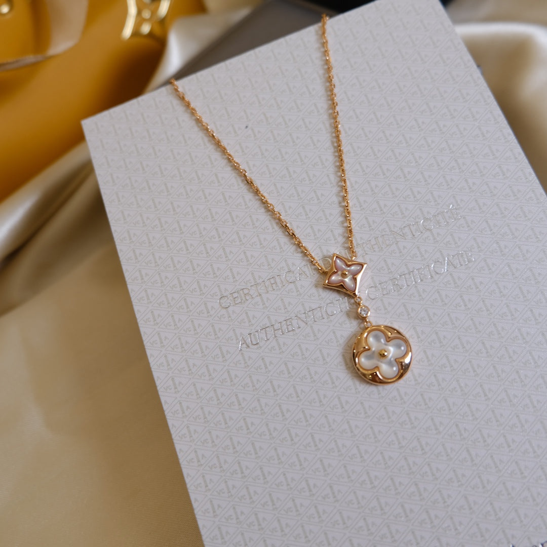 LUXEIFY STAR AND SUN WHITE MOP 2 MOTIF PINK GOLD NECKLACE