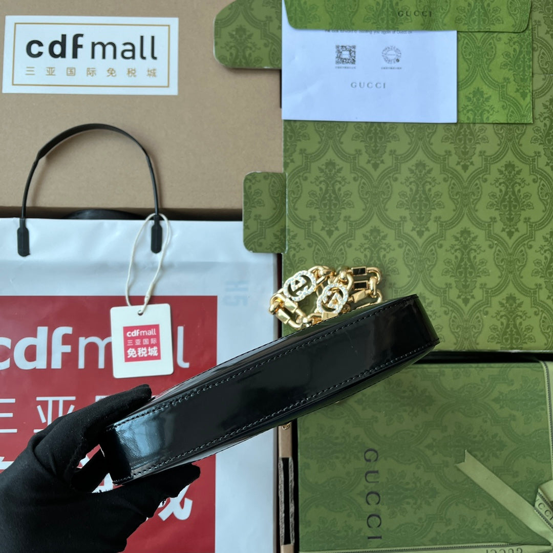 gg jackie mini 19cm black calfskin with chain