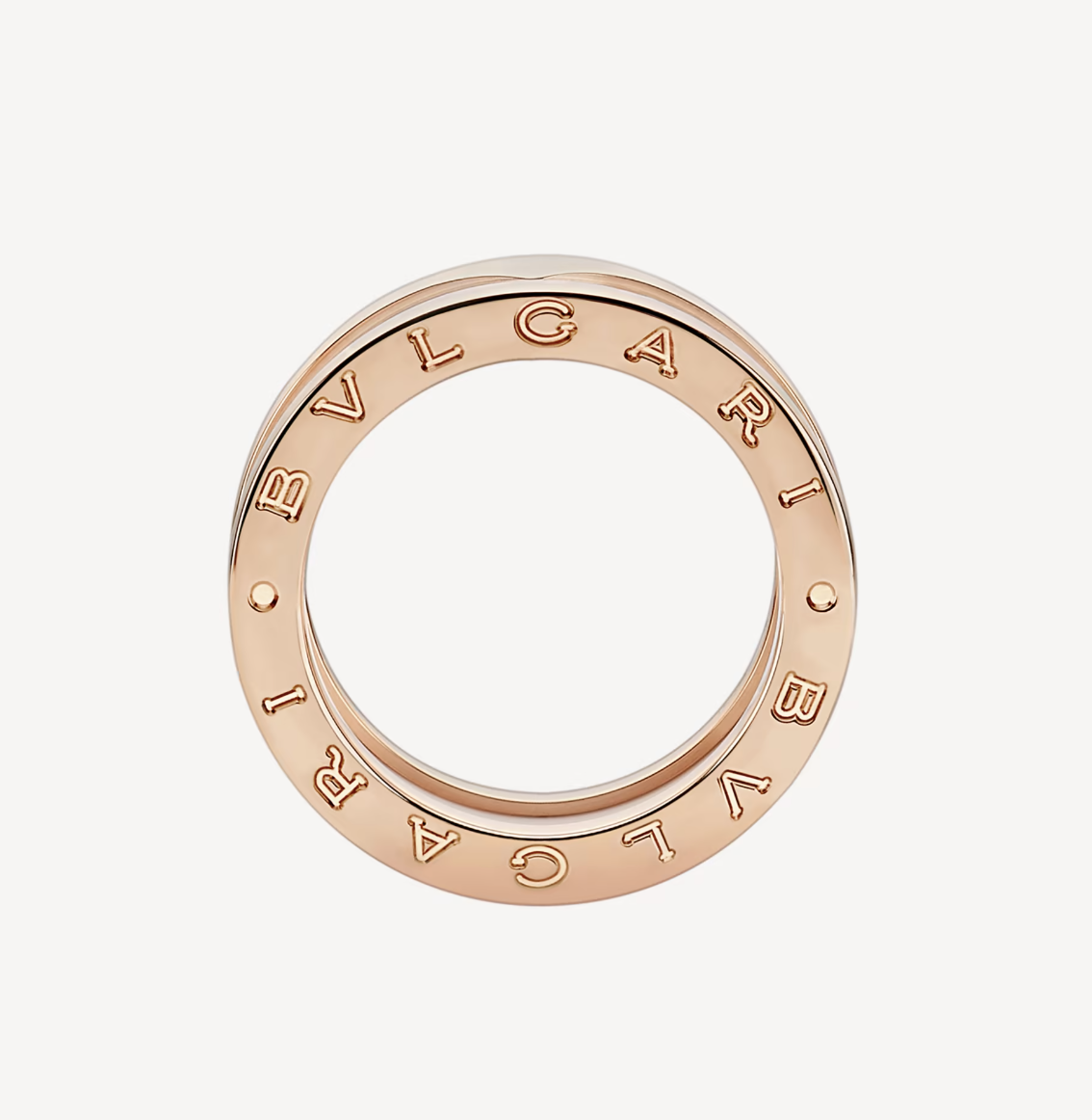 LUXEIFY ZERO 1 TWO-BAND LOOPS AND WHITE CERAMIC SPIRAL PINK GOLD RING