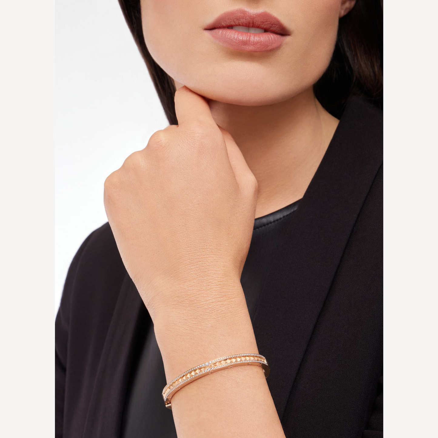 LUXEIFY ZERO 1 SPIRAL AND PAVED DIAMOND PINK GOLD BRACELET