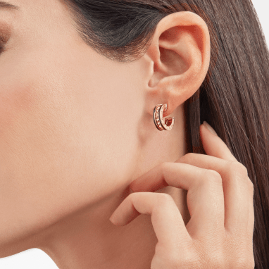 LUXEIFY ZERO 1 ROCK PINK GOLD EARRINGS WITH STUDDED SPIRAL AND BLACK CERAMIC