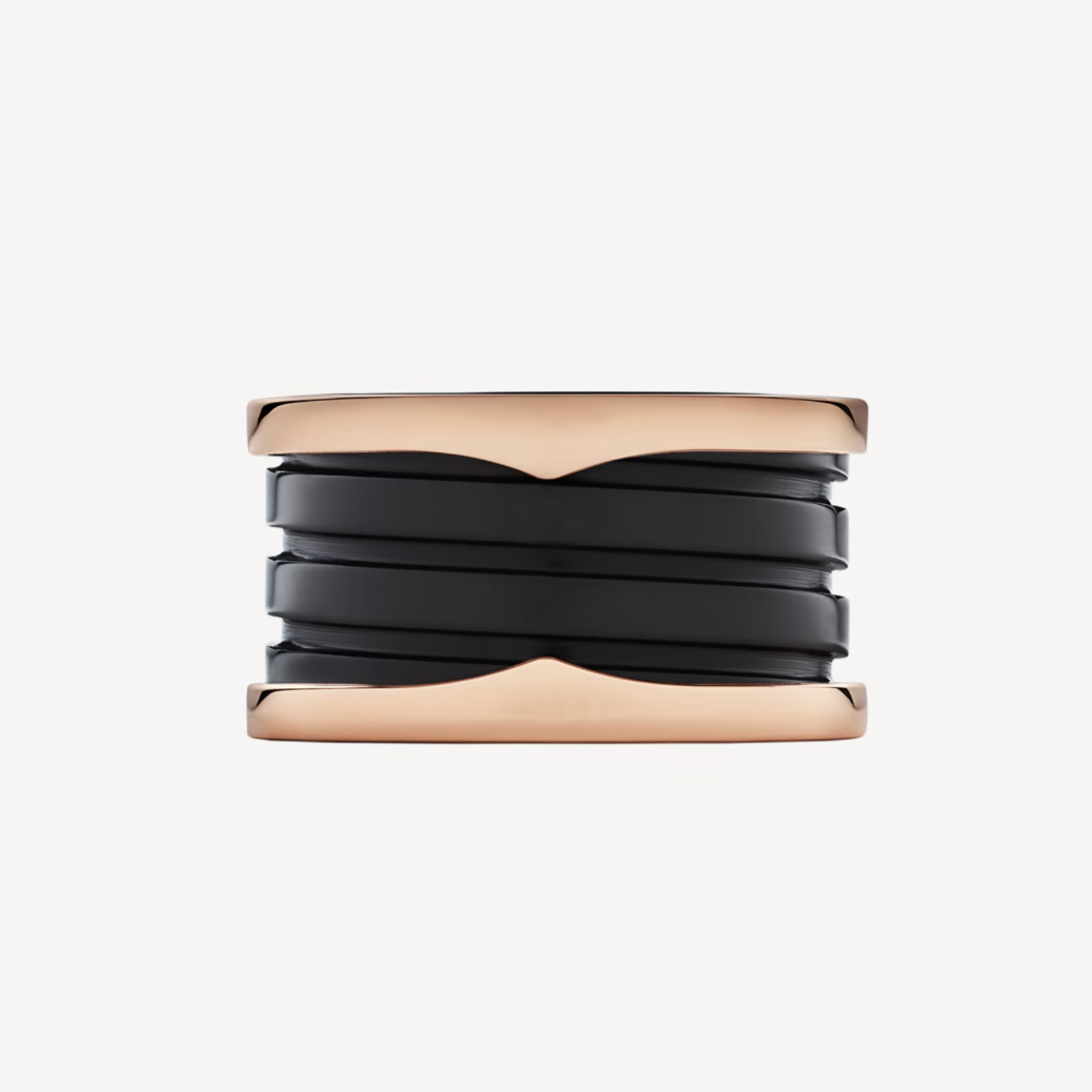LUXEIFY ZERO 1 FOUR-BAND LOOPS AND BLACK CERAMIC SPIRAL PINK GOLD RING