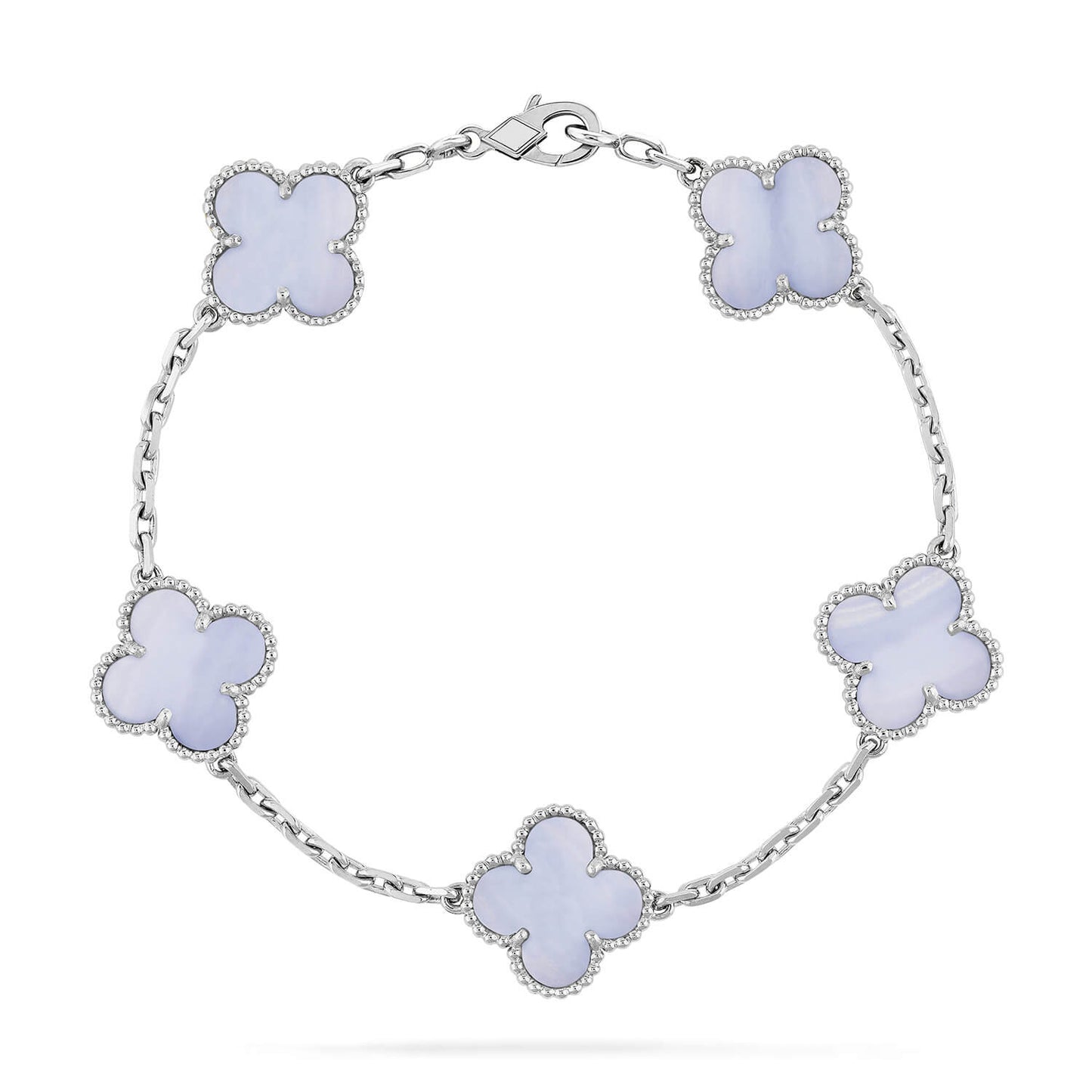 CLOVER 5 MOTIF PURPLE CHALCEDONY BRACELET SILVER