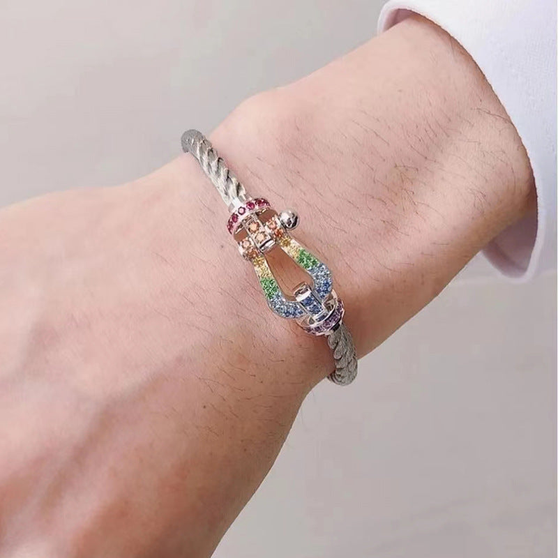 LUXEIFY FORC LARGE HORSESHOE COLORED DIAMOND BRACELET SILVER