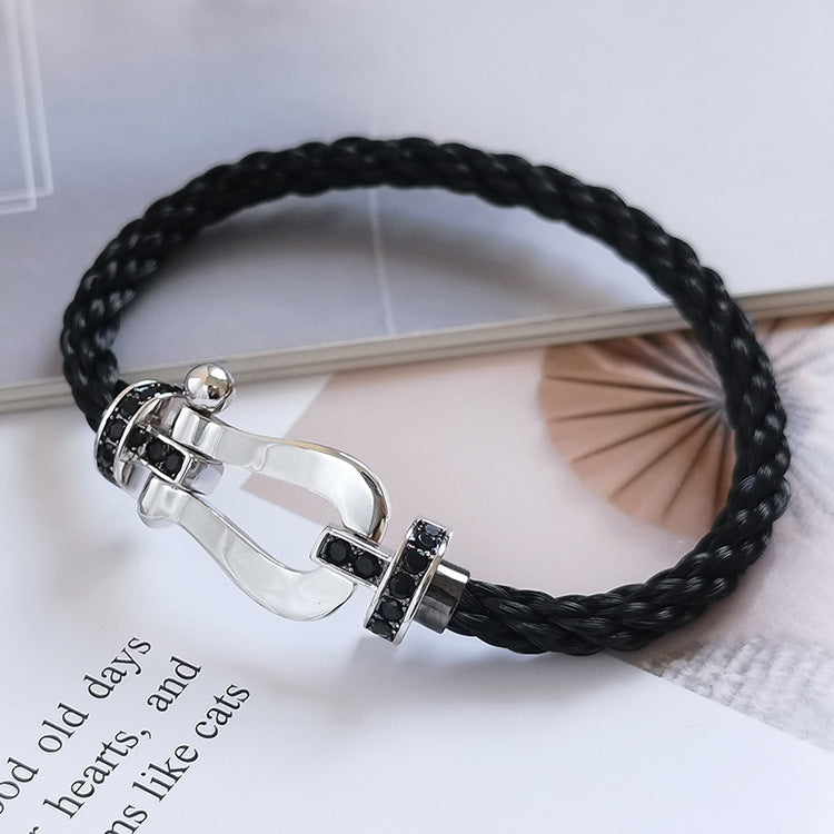 LUXEIFY FORCE LARGE HORSESHOE BLACK DIAMOND BRACELET SILVER