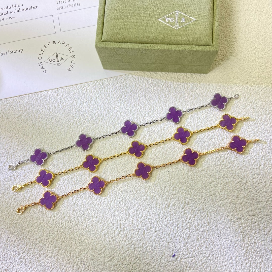 CLOVER 5 MOTIFS PURPLE VIOLET BRACELET