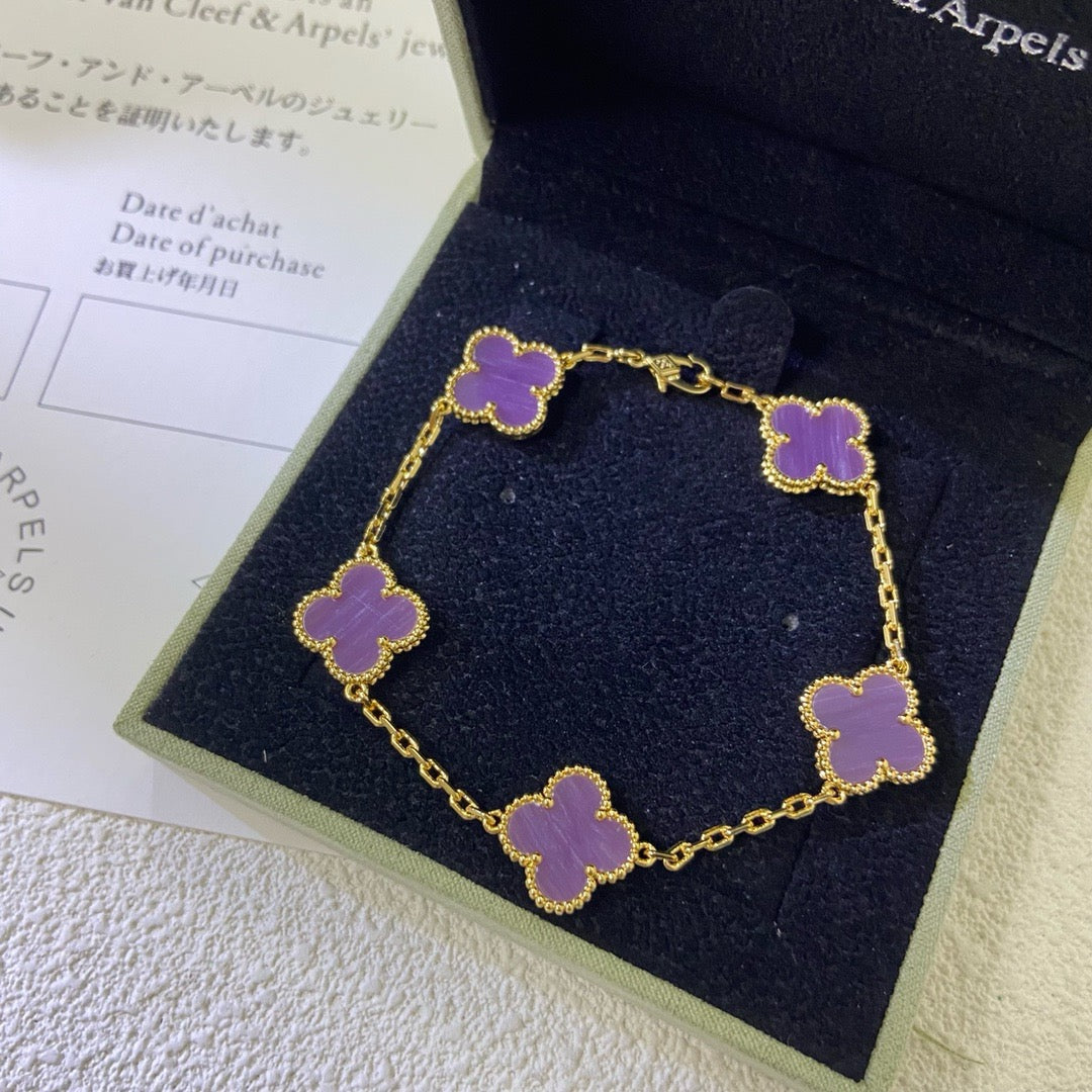 CLOVER 5 MOTIFS PURPLE VIOLET BRACELET