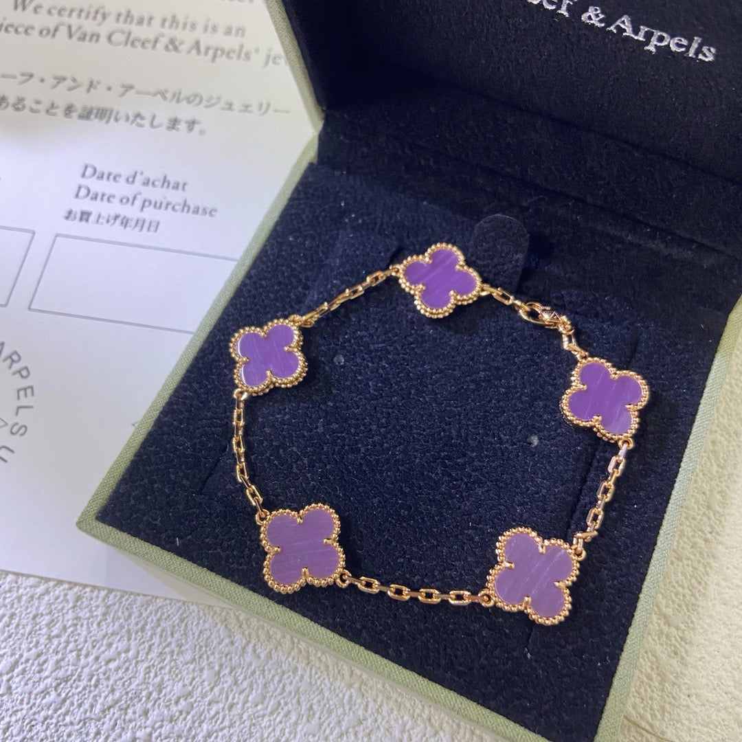 CLOVER 5 MOTIFS PURPLE VIOLET BRACELET