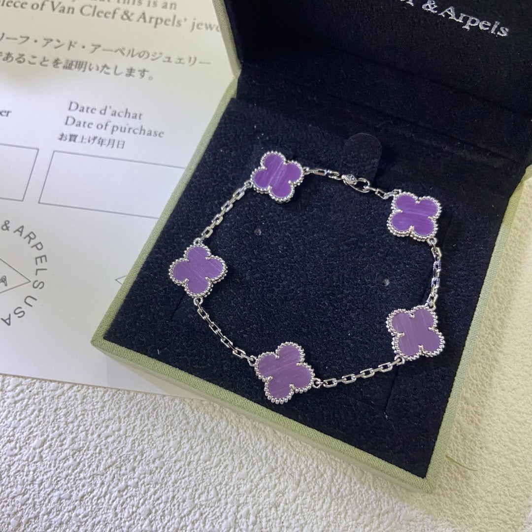 CLOVER 5 MOTIFS PURPLE VIOLET BRACELET