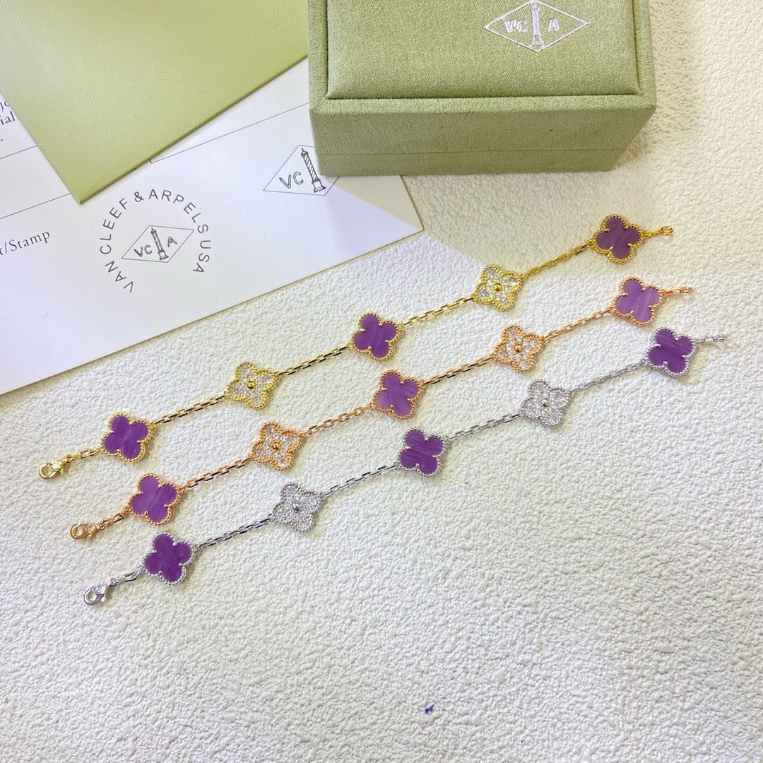 CLOVER 5 MOTIFS PURPLE VIOLET DIAMOND BRACELET
