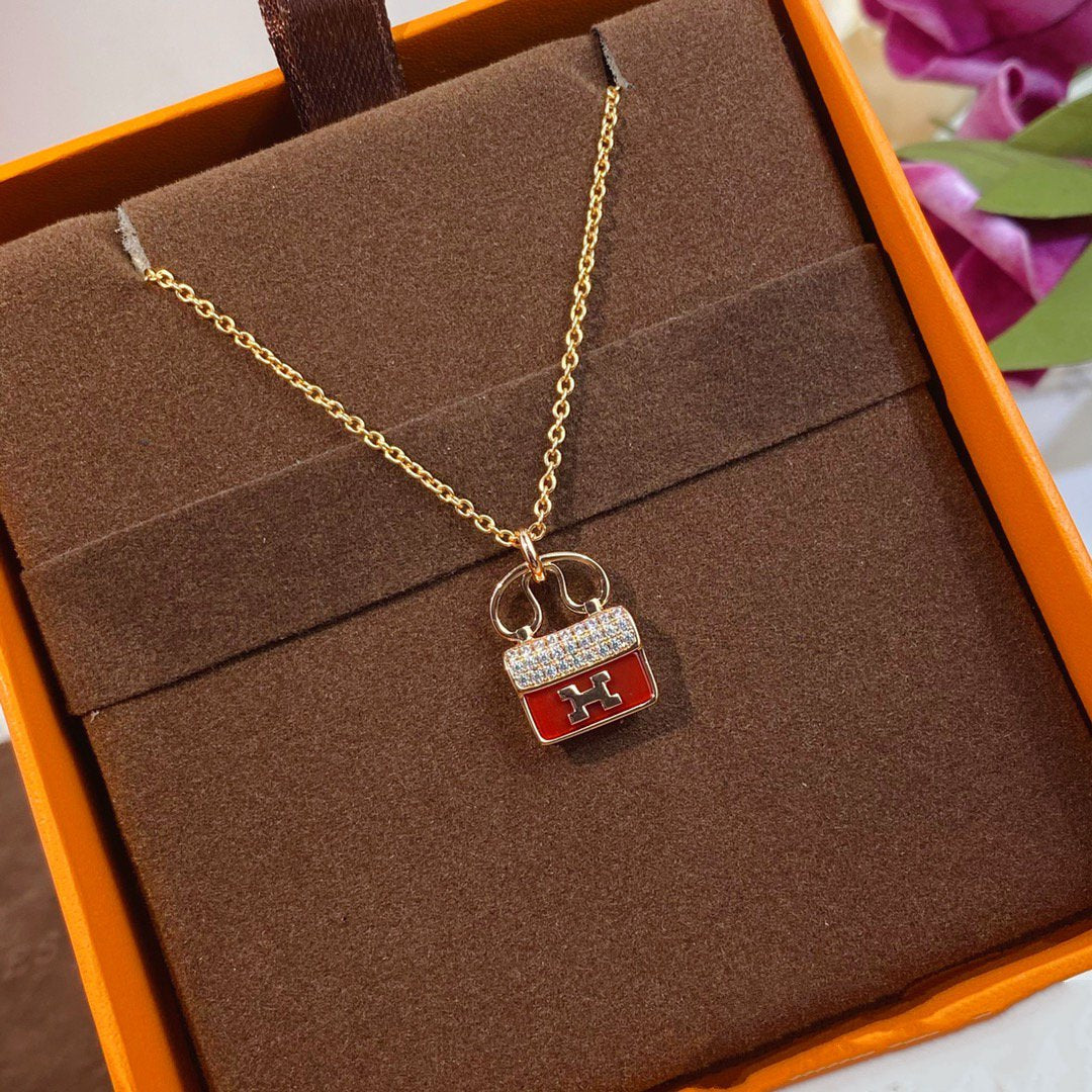 LUXEIFY CONSTANCE RED PEDANT PINK GOLD NECKLACE