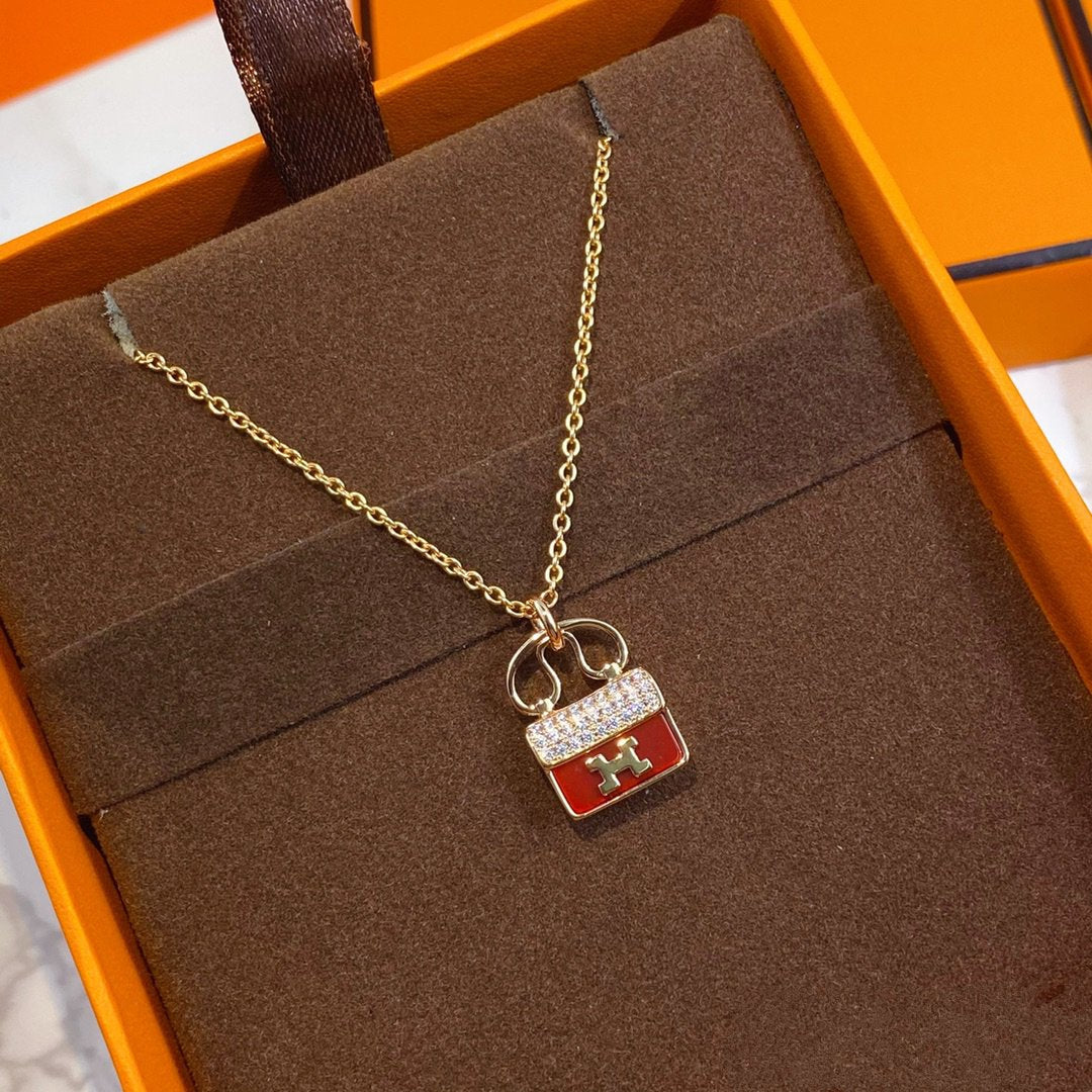 LUXEIFY CONSTANCE RED PEDANT PINK GOLD NECKLACE