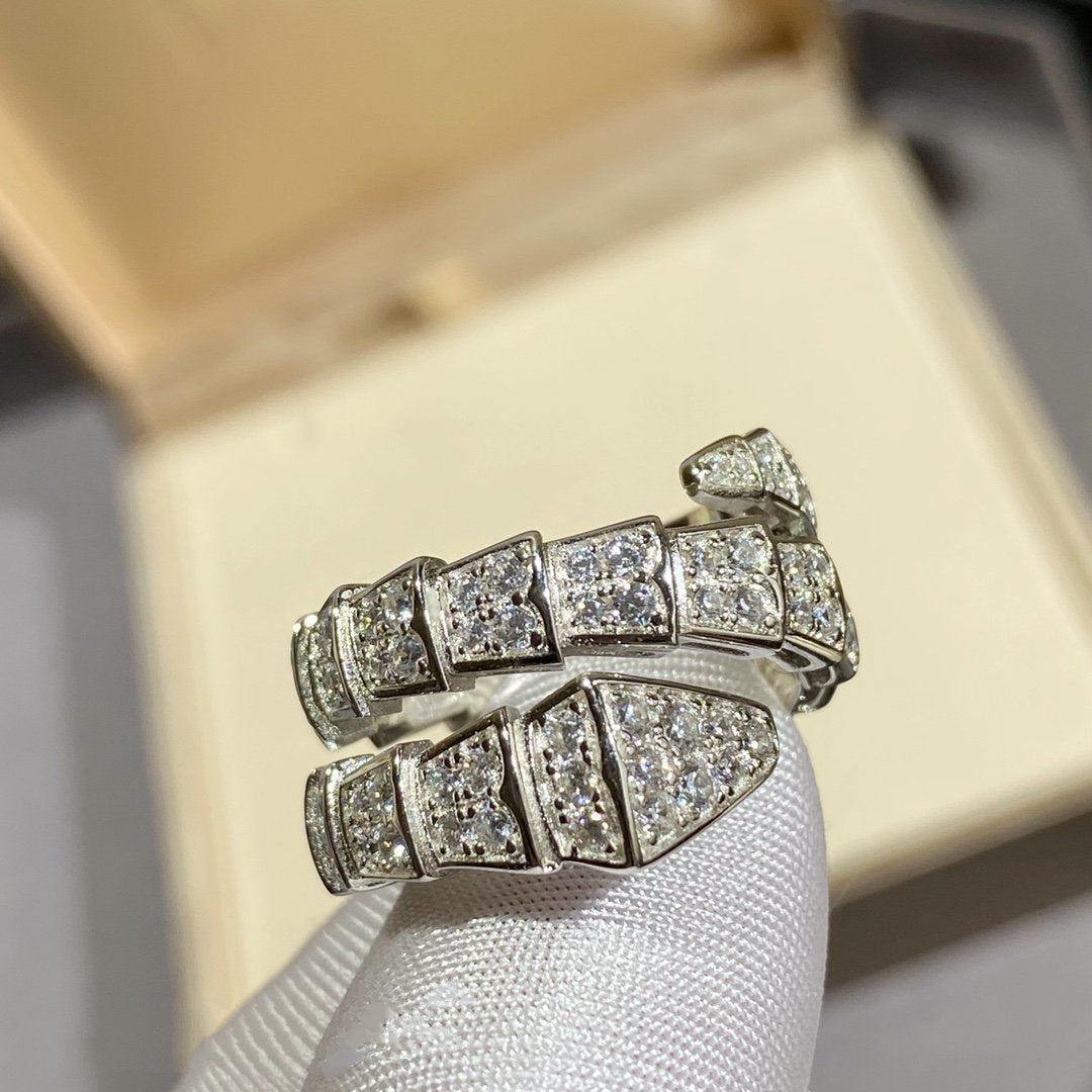 LUXEIFY SERPENTI DOUBLE RING SILVER DIAMOND PAVED