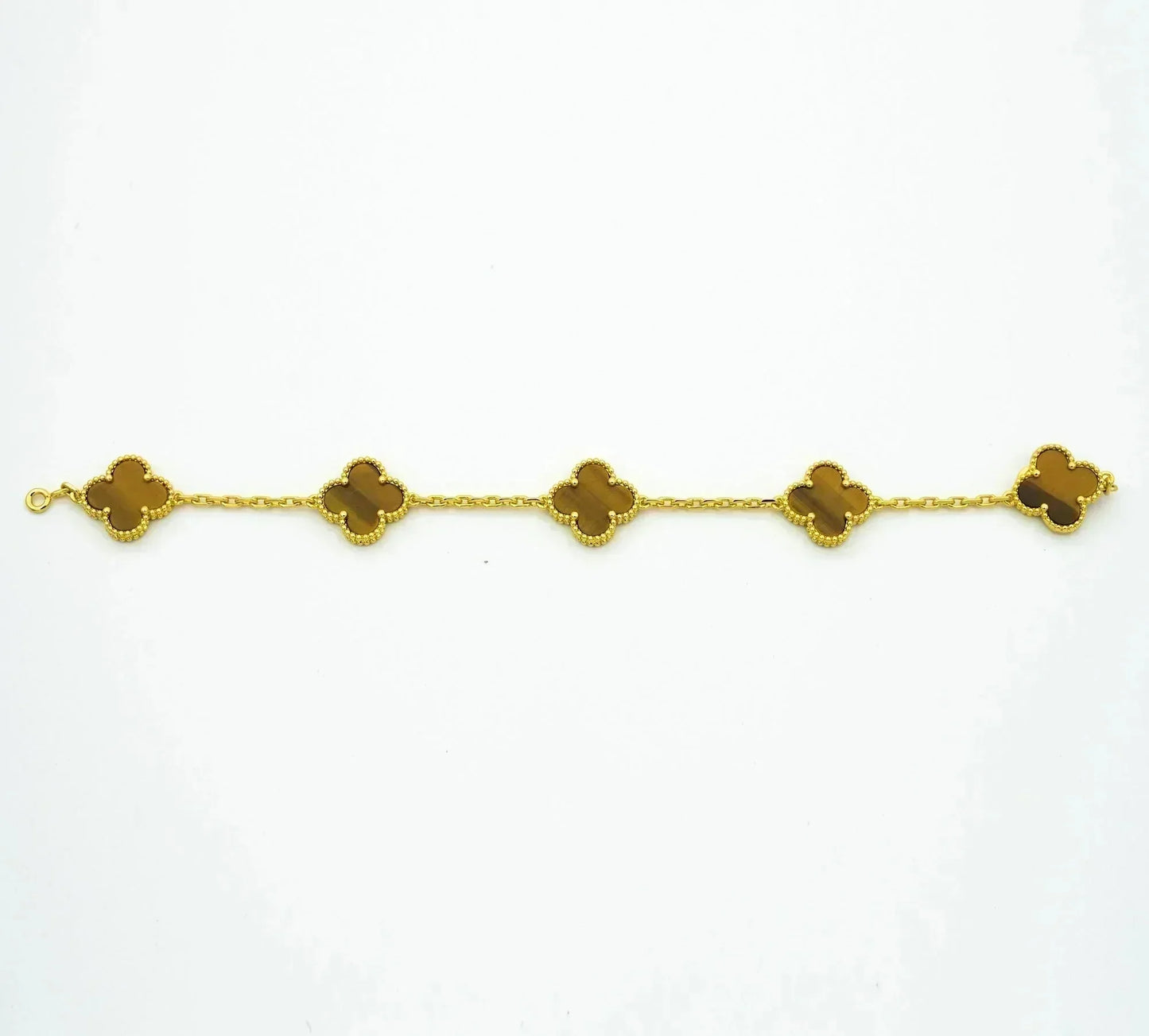 CLOVER 5 MOTIFS TIGER EYE BRACELET
