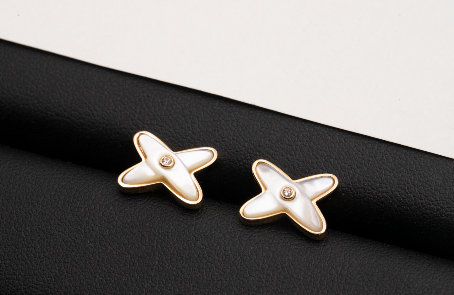 LUXEIFY JEUX DE WHITE MOP ROSE GOLD DIAMOND EARRINGS